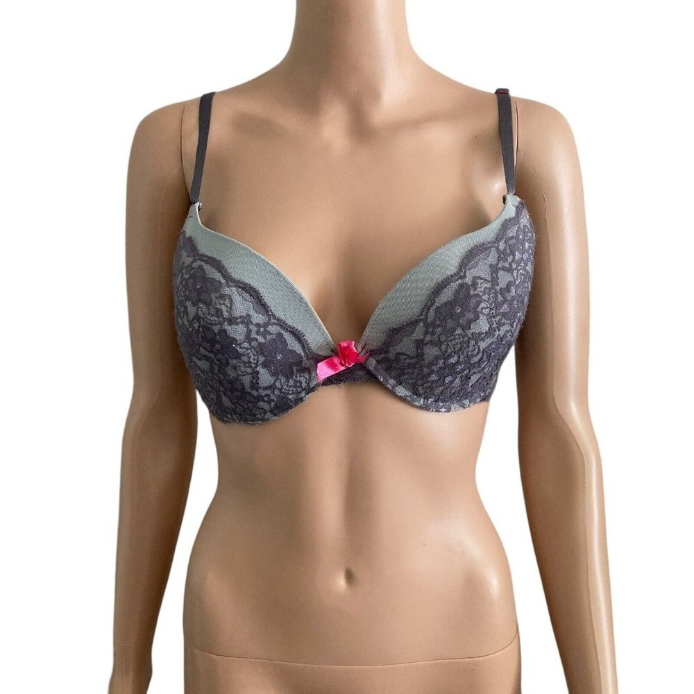 Black Fuchsia by Yelena bra 38B Gray Pink Lace